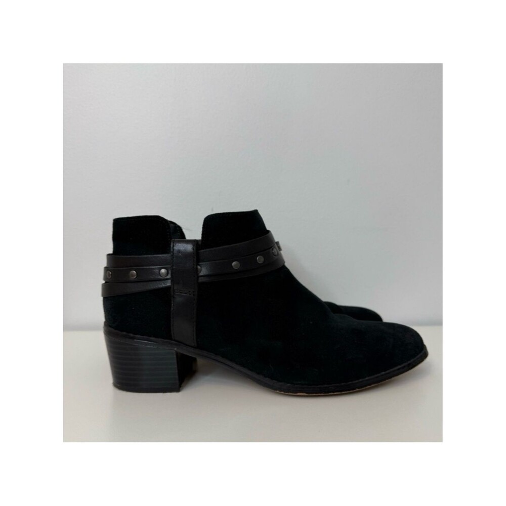 Clarks Somerset Breccan Shine Black Suede Ankle Boot Heel Bootie Shoe Size 8